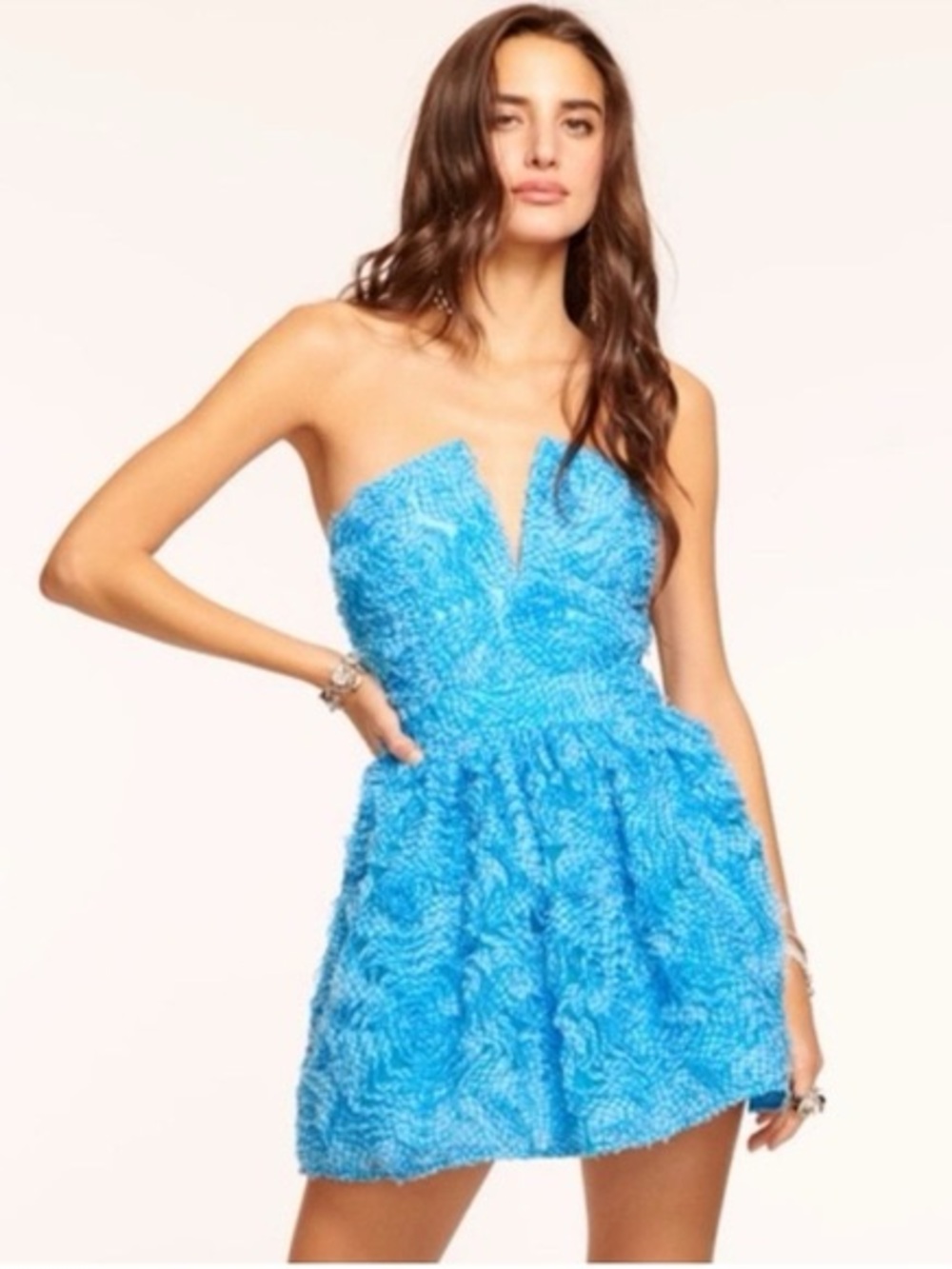 Ramy Brook Electric Blue Strapless Textured Mini Dress
